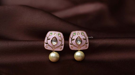 Pink Meenakari Design Ear Stud